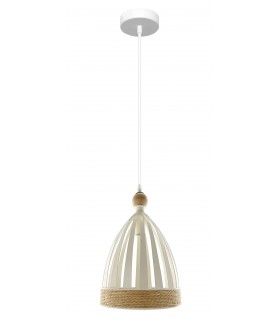 LAMPARA DE TECHO 1 LUZ METAL BLANCO MADERA Y CUERDA NATURAL