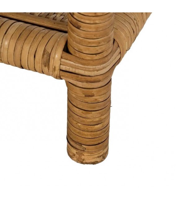 MESA DE CENTRO PEQUEÑA  RATAN NATURAL TRENZADO Y CRISTAL AHUMADO