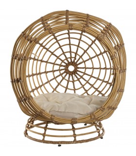 CAMA MASCOTA 58 Ø X 60 TOBY RATAN NATURAL TELA BLANCA