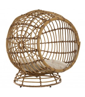 CAMA MASCOTA 58 Ø X 60 TOBY RATAN NATURAL TELA BLANCA
