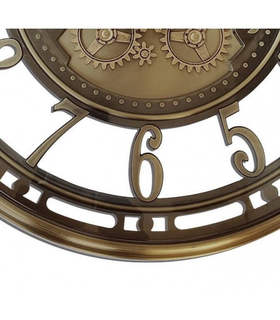 RELOJ DE PARED GRANDE ENGRANAJES METAL BRONCE Y CRISTAL