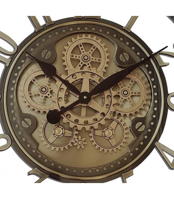 RELOJ DE PARED GRANDE ENGRANAJES METAL BRONCE Y CRISTAL