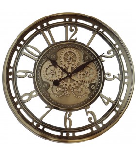 RELOJ DE PARED GRANDE ENGRANAJES METAL BRONCE Y CRISTAL