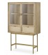 VITRINA 2 PUERTAS 2 CAJONES MADERA Y RATAN NATURAL METAL DORADO