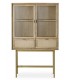 VITRINA 2 PUERTAS 2 CAJONES MADERA Y RATAN NATURAL METAL DORADO