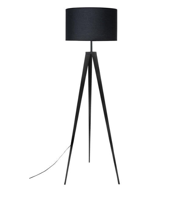 LAMPARA DE PIE TRIPODE METAL Y TEXTIL NEGRO