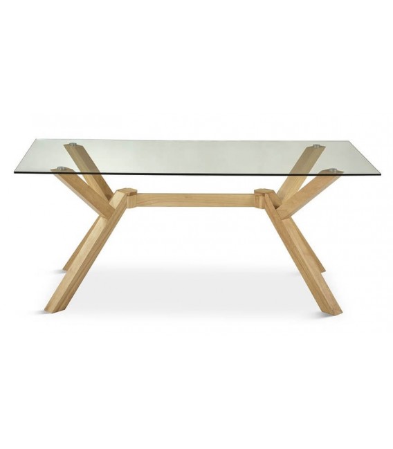 MESA DE COMEDOR RECTANGULAR GRANDE MADERA NATURAL Y CRISTAL