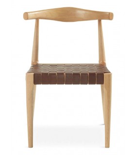 SILLA MADERA MACIZA DE HAYA NATURAL PIEL CAMEL