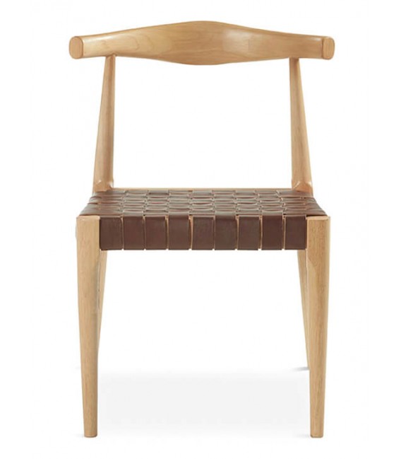 SILLA MADERA MACIZA DE HAYA NATURAL PIEL CAMEL