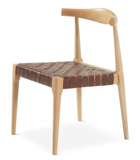 SILLA MADERA MACIZA DE HAYA NATURAL PIEL CAMEL
