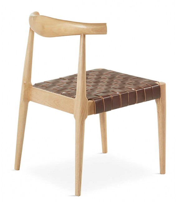 SILLA MADERA MACIZA DE HAYA NATURAL PIEL CAMEL