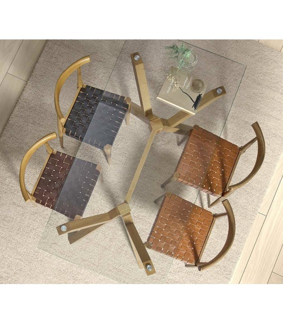 SILLA MADERA MACIZA DE HAYA NATURAL PIEL CAMEL