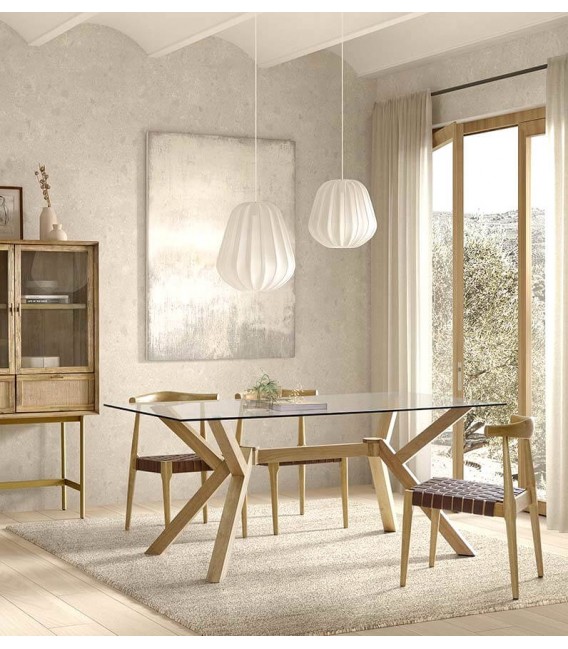 SILLA MADERA MACIZA DE HAYA NATURAL PIEL CAMEL