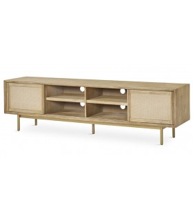 MUEBLE DE TV GRANDE 2 PUERTAS MADERA NATURAL METAL DORADO
