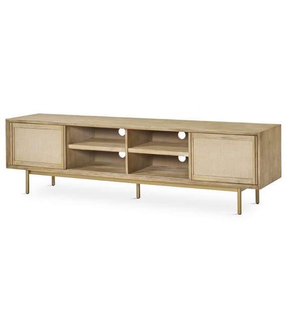 MUEBLE DE TV GRANDE 2 PUERTAS MADERA NATURAL METAL DORADO