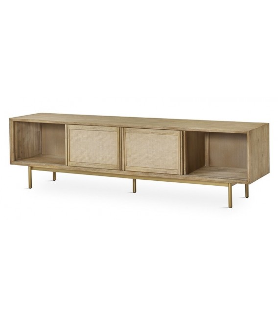 MUEBLE DE TV GRANDE 2 PUERTAS MADERA NATURAL METAL DORADO