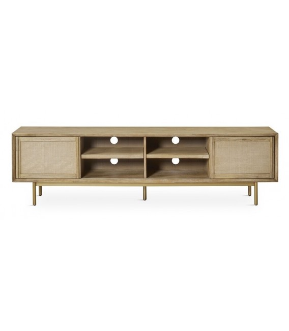 MUEBLE DE TV GRANDE 2 PUERTAS MADERA NATURAL METAL DORADO