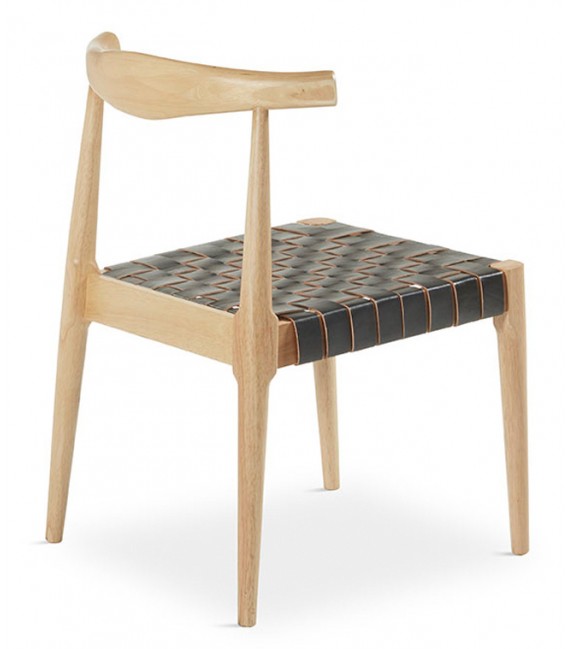 SILLA COMODA MADERA NATURAL PIEL NEGRA