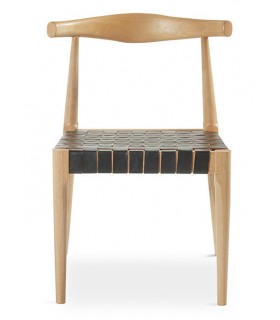 SILLA COMODA MADERA NATURAL PIEL NEGRA