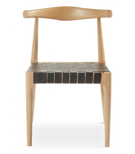 SILLA COMODA MADERA NATURAL PIEL NEGRA