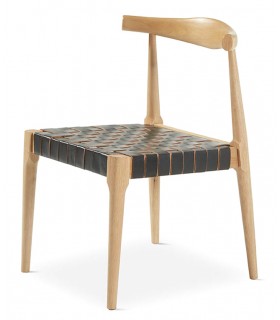 SILLA COMODA MADERA NATURAL PIEL NEGRA