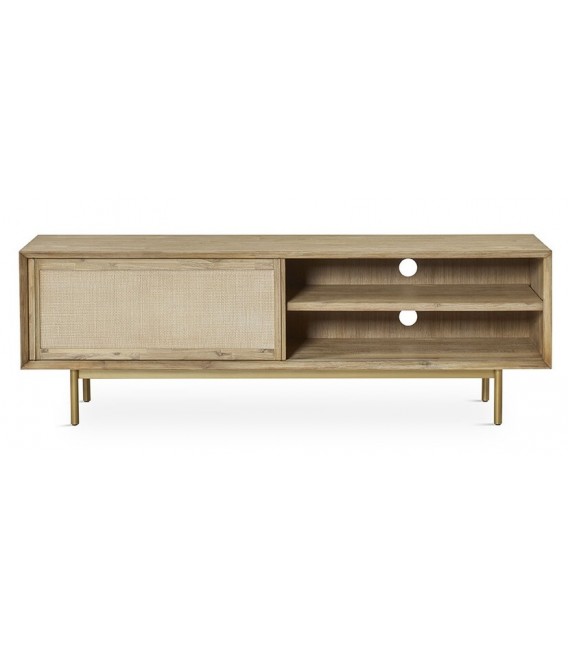 MUEBLE DE TV MEDIANO MADERA NATURAL METAL DORADO