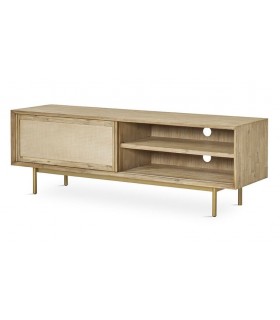 MUEBLE DE TV MEDIANO MADERA NATURAL METAL DORADO
