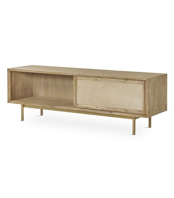 MUEBLE DE TV MEDIANO MADERA NATURAL METAL DORADO