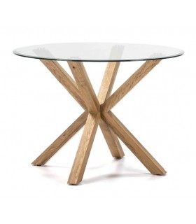 MESA DE COMEDOR 107 Ø TRIUMPH CRISTAL Y MADERA NATURAL