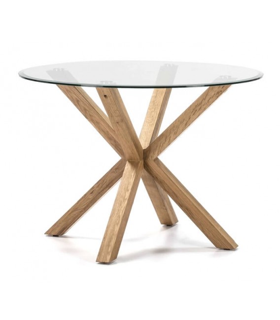 MESA DE COMEDOR 107 Ø TRIUMPH CRISTAL Y MADERA NATURAL