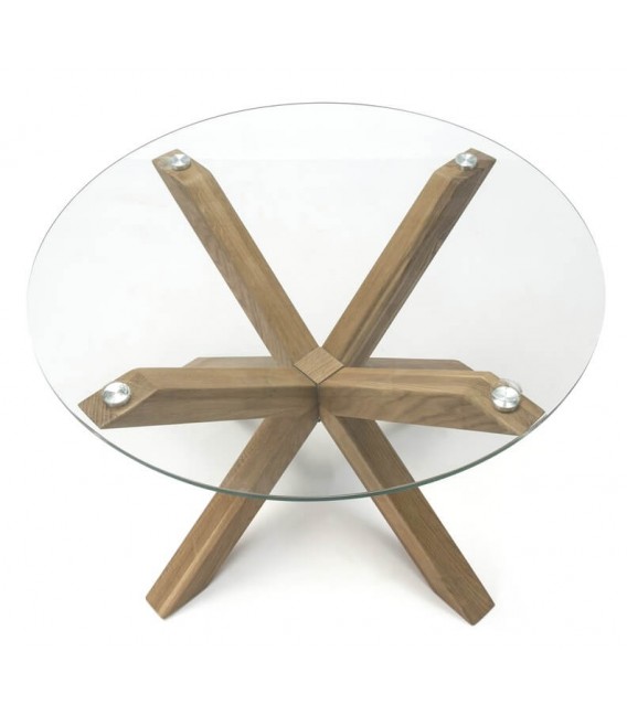 MESA DE COMEDOR 107 Ø TRIUMPH CRISTAL Y MADERA NATURAL