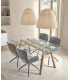 MESA DE COMEDOR RECTANGULAR MADERA NATURAL Y CRISTAL