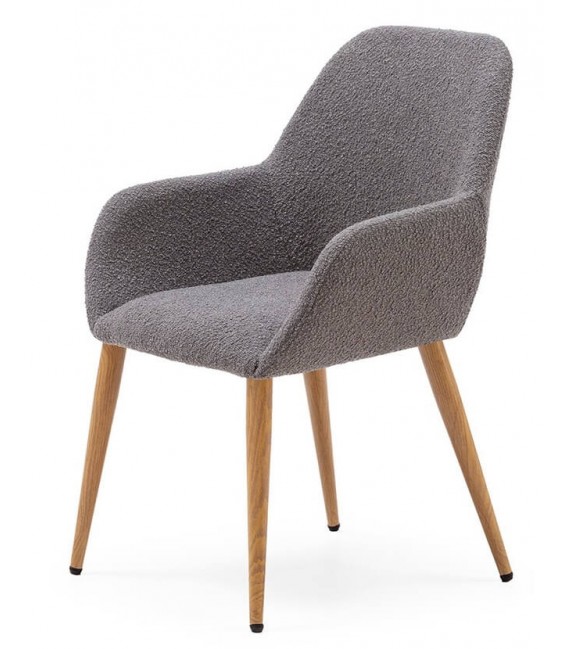 SILLON DE COMEDOR COMODO METAL IMITACION ROBLE TELA GRIS