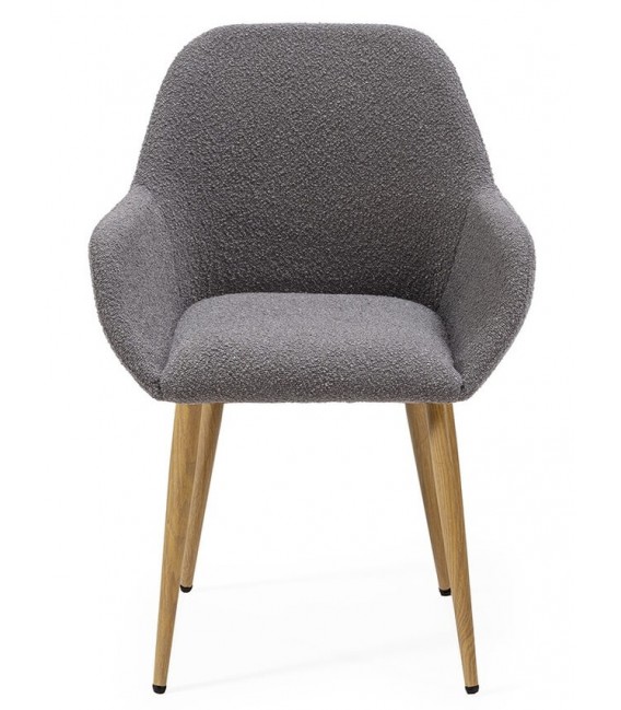 SILLON DE COMEDOR COMODO METAL IMITACION ROBLE TELA GRIS