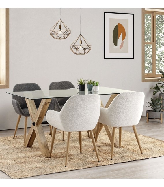 SILLON DE COMEDOR COMODO METAL IMITACION ROBLE TELA GRIS