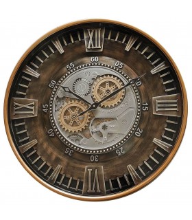 RELOJ DE PARED GRANDE METAL ORO VIEJO Y PLATA CON CRISTAL