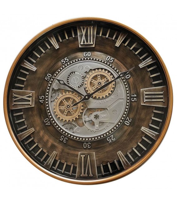 RELOJ DE PARED GRANDE METAL ORO VIEJO Y PLATA CON CRISTAL