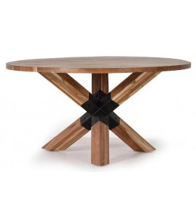 MESA DE COMEDOR REDONDA MUY GRANDE MADERA DE ACACIA Y METAL
