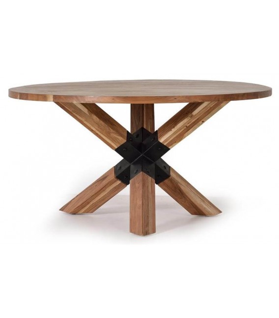 MESA DE COMEDOR REDONDA MUY GRANDE MADERA DE ACACIA Y METAL