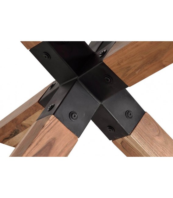 MESA DE COMEDOR REDONDA MUY GRANDE MADERA DE ACACIA Y METAL