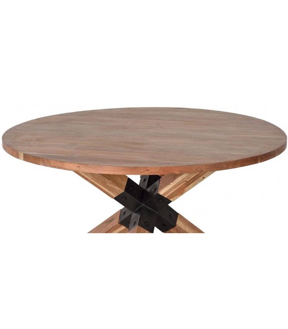 MESA DE COMEDOR REDONDA MUY GRANDE MADERA DE ACACIA Y METAL