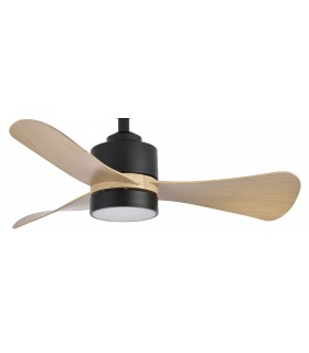 VENTILADOR 6 VELOCIDADES LED INTEGRADO METAL NEGRO ABS IMITACION ROBLE