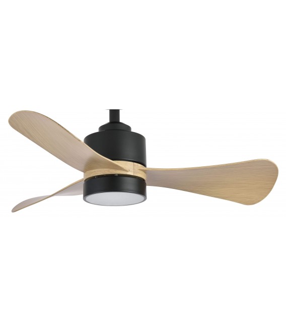 VENTILADOR 6 VELOCIDADES LED INTEGRADO METAL NEGRO ABS IMITACION ROBLE