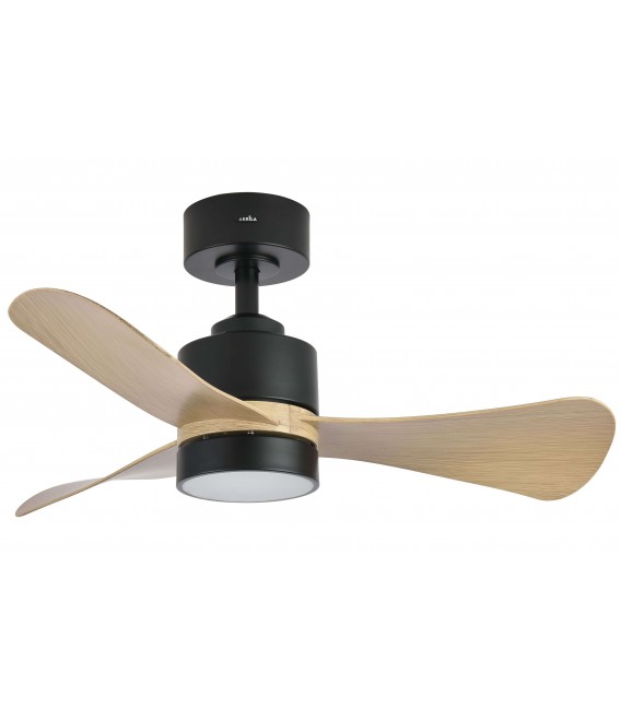 VENTILADOR 6 VELOCIDADES LED INTEGRADO METAL NEGRO ABS IMITACION ROBLE