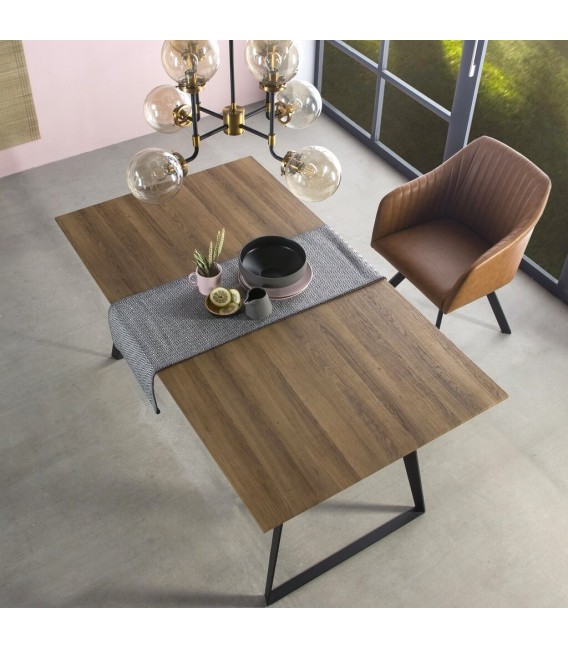 MESA DE COMEDOR EXTENSIBLE 140 MADERA NATURAL METAL NEGRO