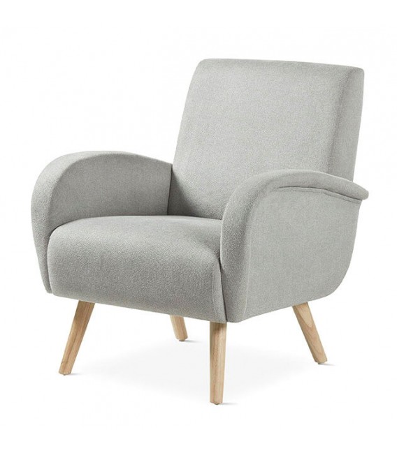 BUTACA ESTILO NORDICO TAPIZADA GRIS PATAS MADERA NATURAL