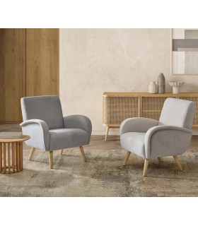 BUTACA ESTILO NORDICO TAPIZADA GRIS PATAS MADERA NATURAL