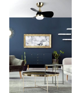 VENTILADOR SILENCIOSO LED INTEGRADO METAL BLANCO ABS IMITACION ROBLE