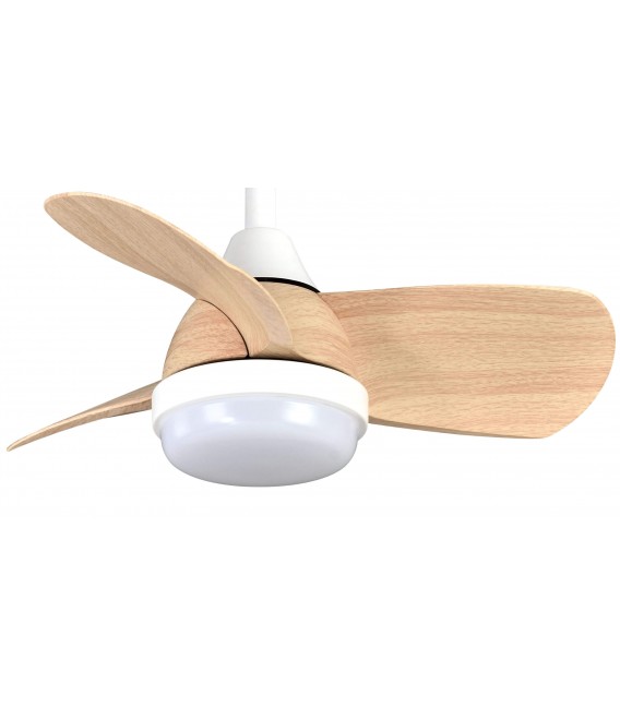 VENTILADOR SILENCIOSO LED INTEGRADO METAL BLANCO ABS IMITACION ROBLE