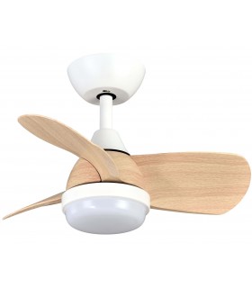VENTILADOR SILENCIOSO LED INTEGRADO METAL BLANCO ABS IMITACION ROBLE